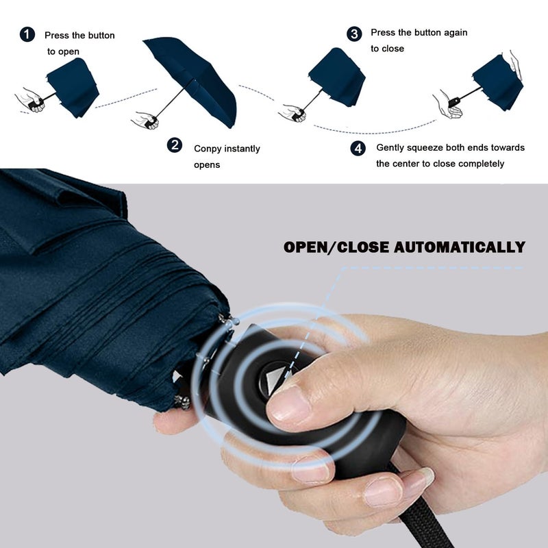 SIEPASA Windproof Travel Umbrella - Automatic Compact Folding Umbrella for Rain, Small Portable Windproof Umbrellas for Men Women and Teenagers (Navy Blue) - Image 5